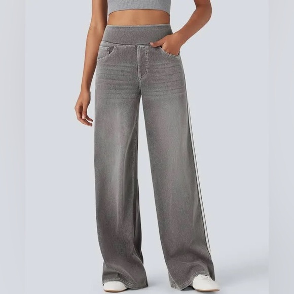 Halara Flex High Waisted Stripe Wide Leg Jeans with Pockets (read desp) - Picture 4 of 8